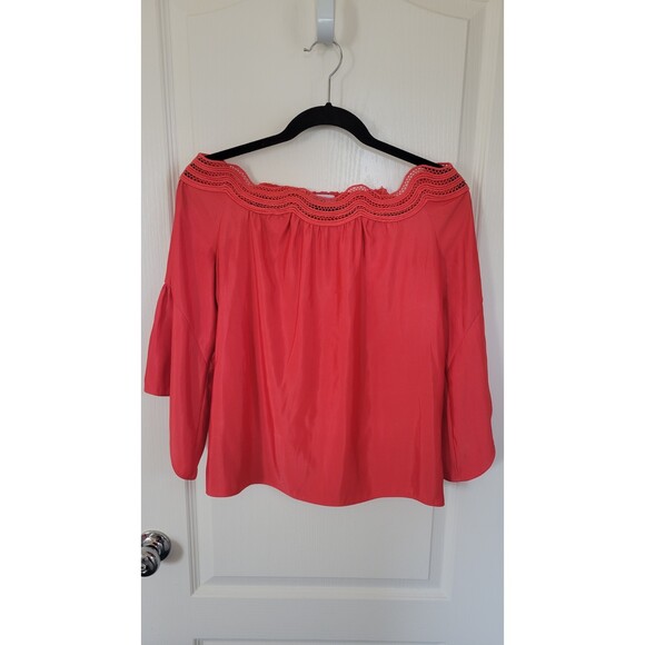 Ramy Brook Red Off the Shoulder Lace Edge Blouse - Picture 1 of 4